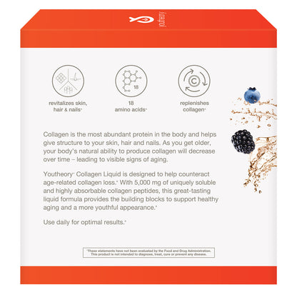 Youtheory Collagen Liquid, Berry Flavor, 30 Packets